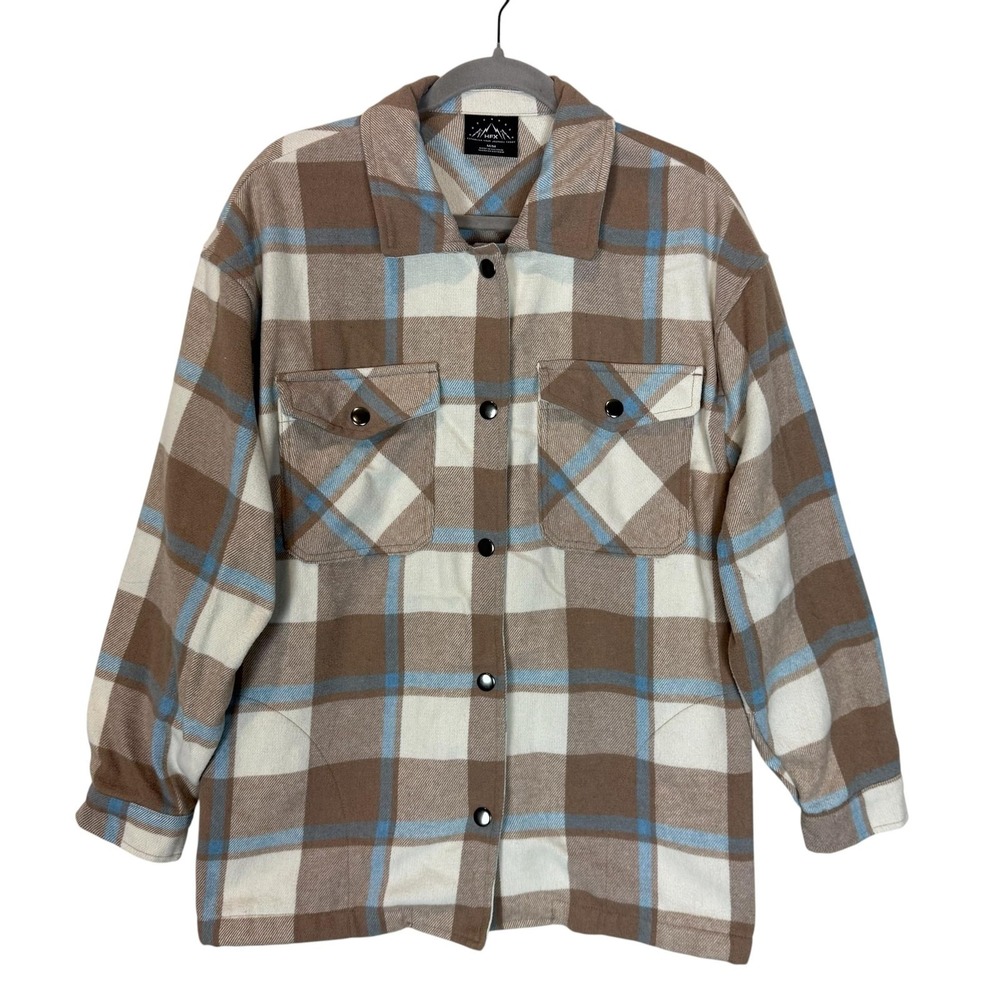 HFX Jacket Mens Medium Brown Plaid Flannel Snap Front Pockets Outdoor Casual